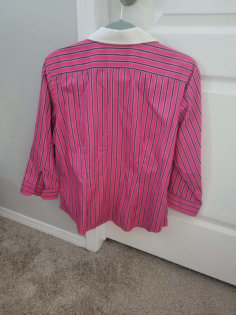 Lauren Ralph Lauren Pink Striped Button-Up Shirt with White Collar - Picture 2 of 3